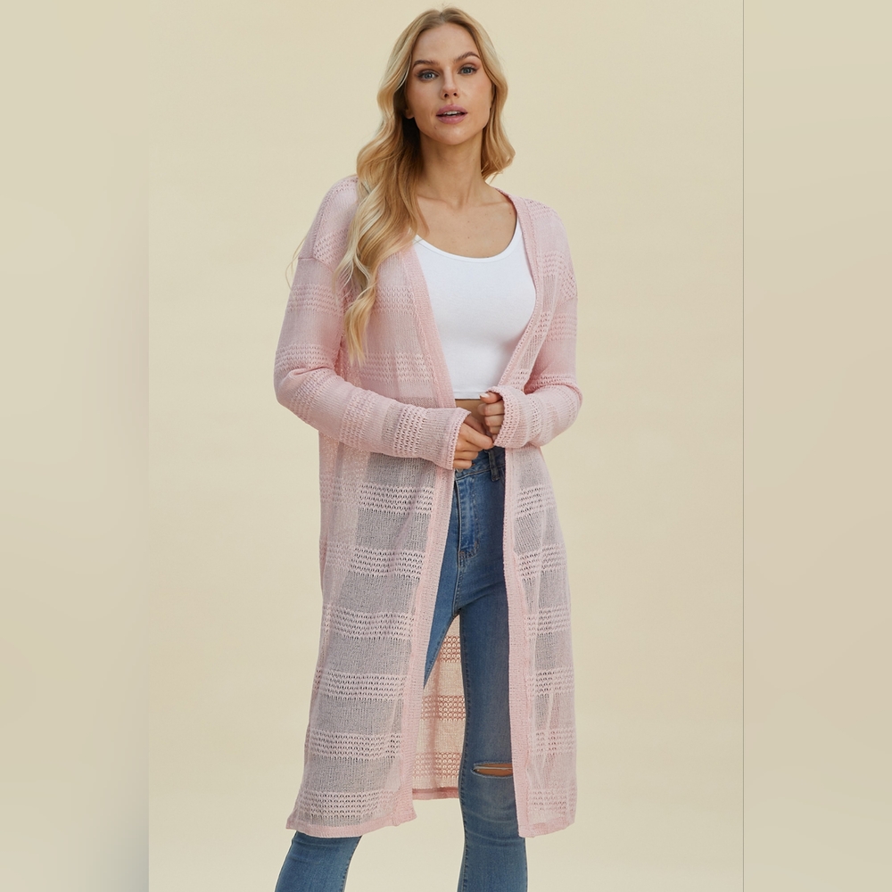 Double Take Full Size Open Front Longline Cardigan